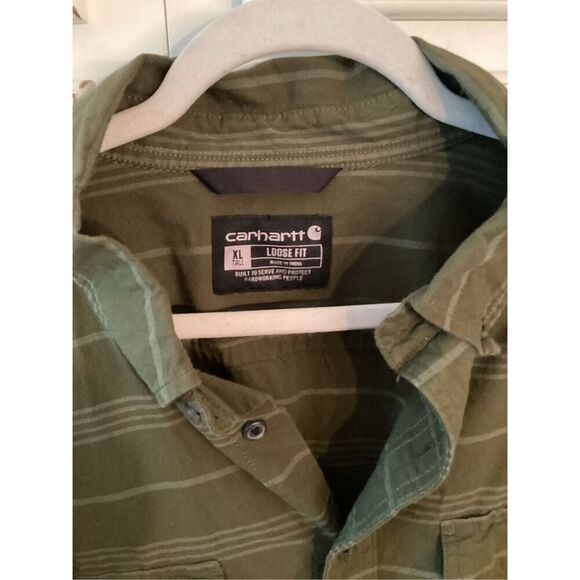 Carhartt Loose Fit Chambray Plaid Long Sleeve Shirt Sz XLT - Picture 2 of 7